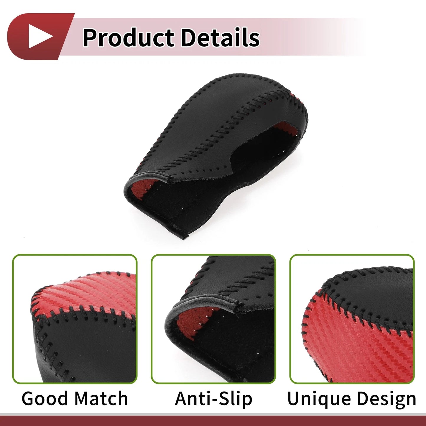 Gear Shift Knob Cover Red Carbon Fiber Black Faux Leather for Chevrolet Cruze