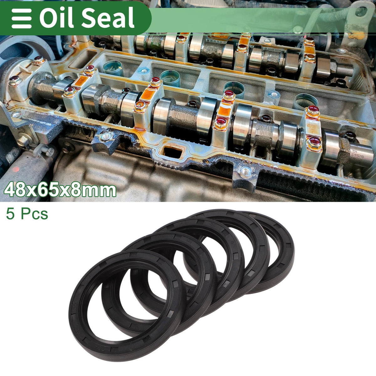 Oil Seal 48x65x8mm NBR Rubber High Pressure Black 5 Pcs