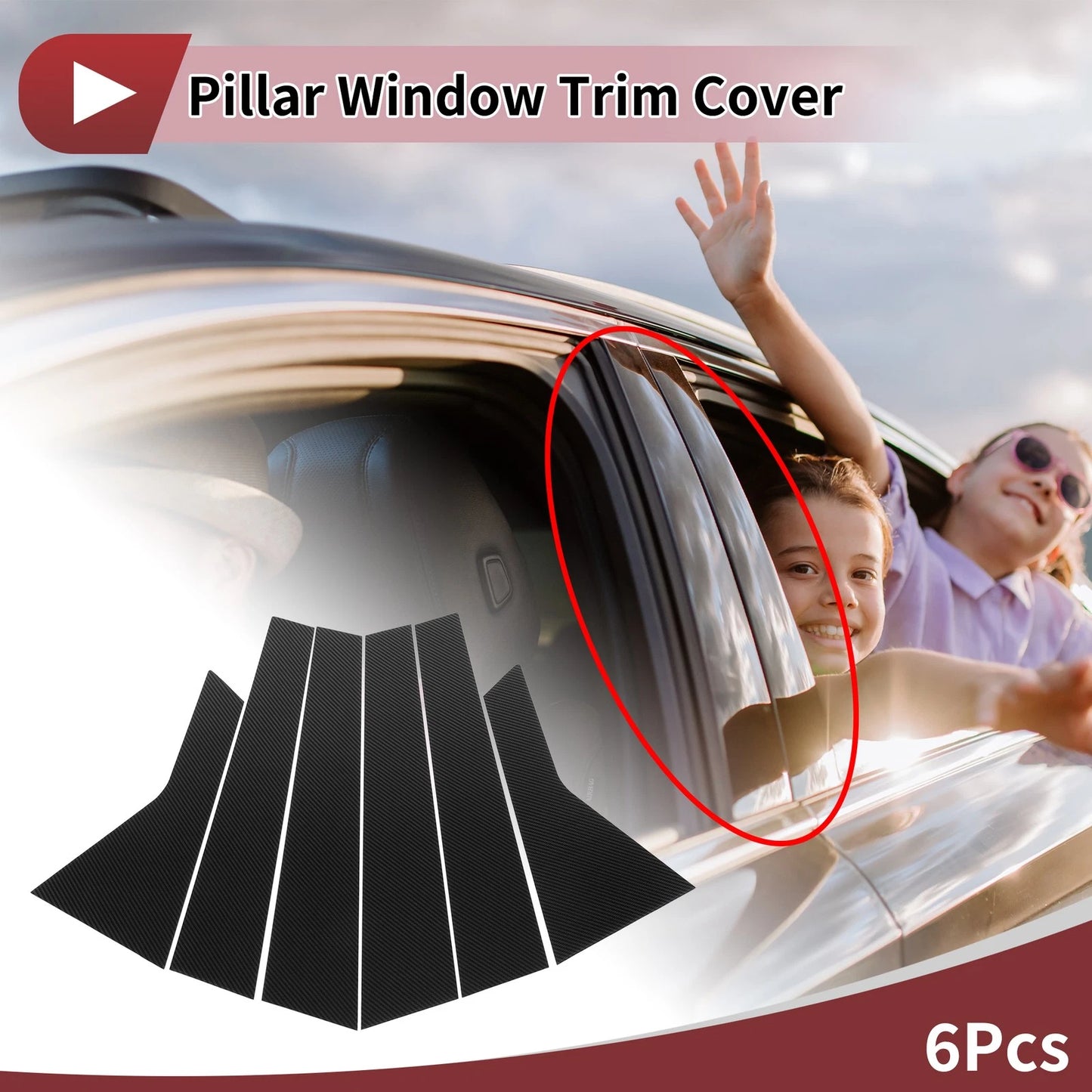 6 Pcs Door Pillar Window Trim for KIA K5 (2016-2019) Black Carbon Fiber