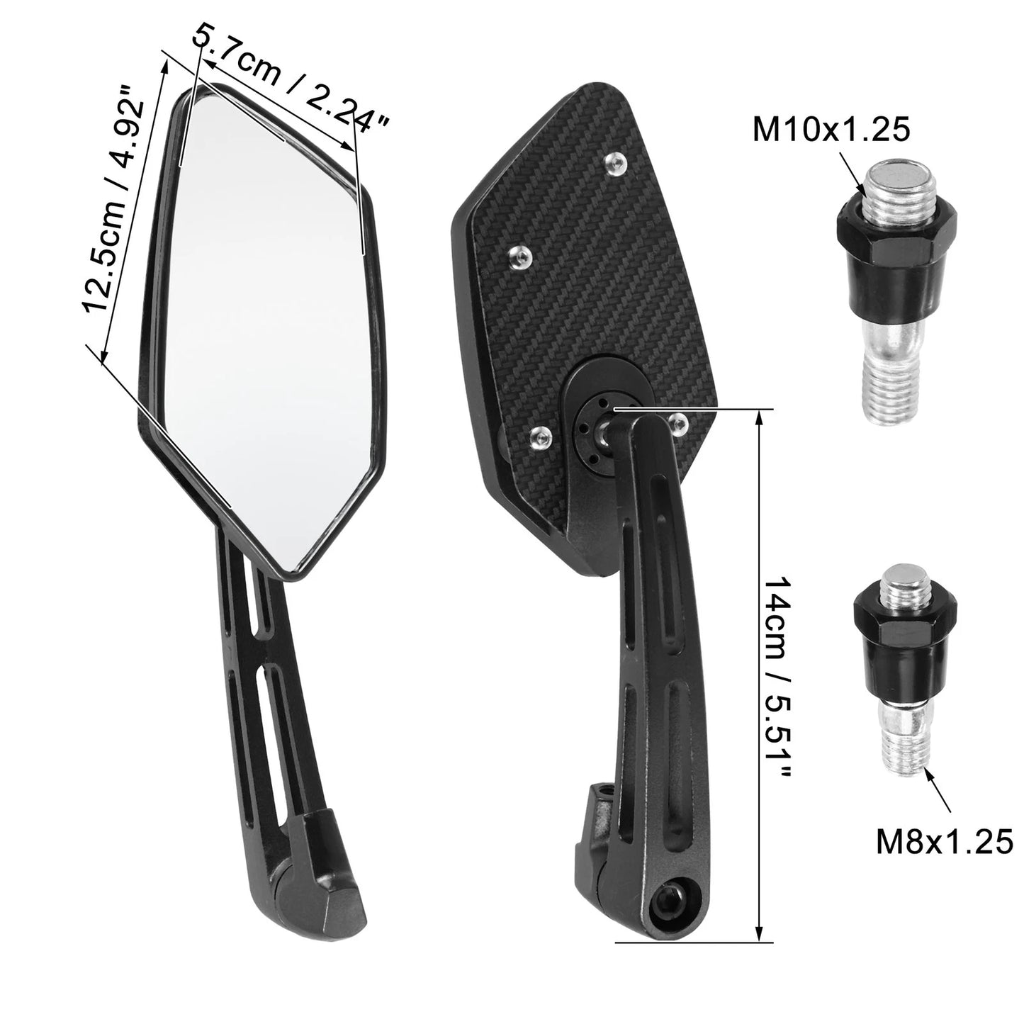 1 Set 8mm 10mm Screw Rearview Mirror Carbon Fiber Pattern for Motorcycle