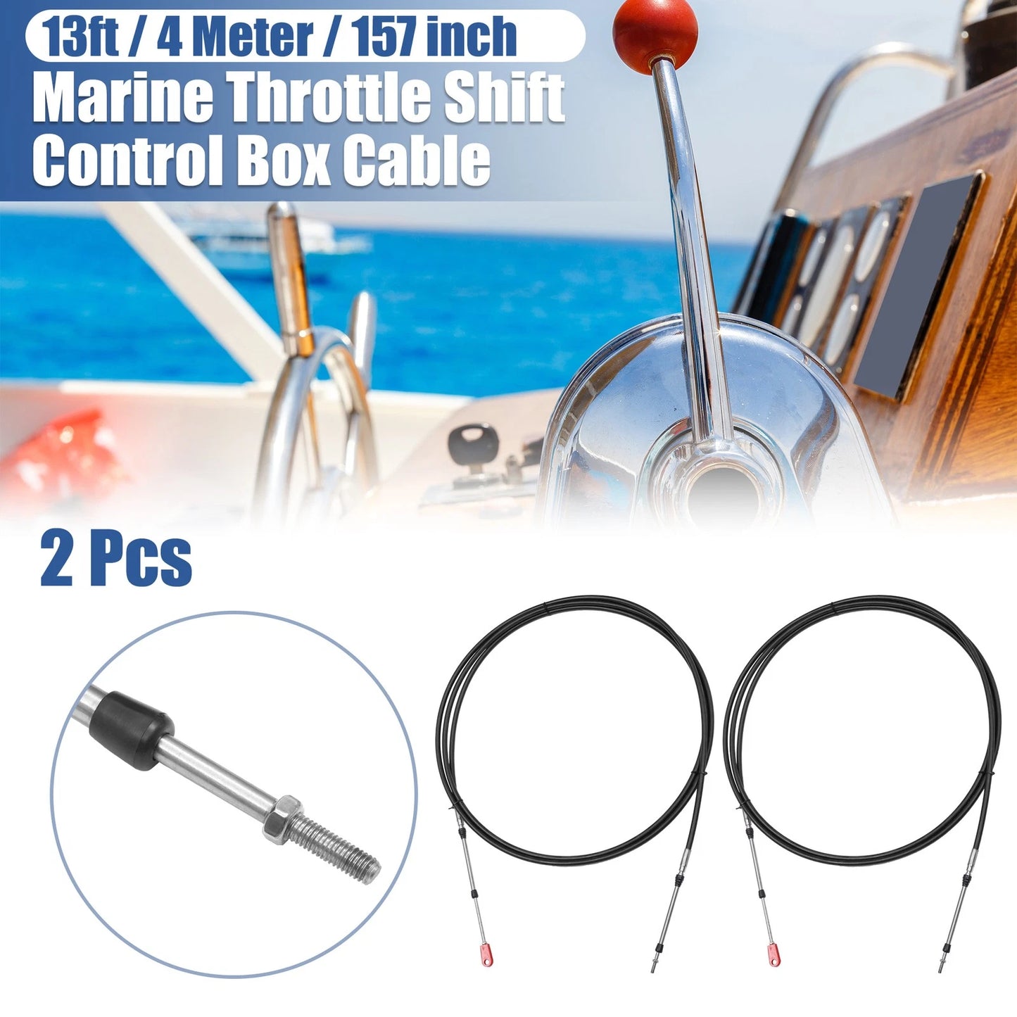 2 x 13ft Marine Throttle Shift Control Box Cable with Clevis Black for Outboards