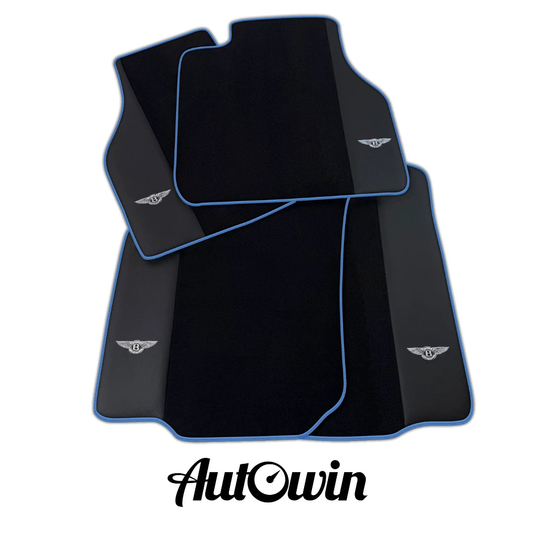 AutoWin Black Floor Mats for Bentley Flying Spur with Blue Trim (2019-2023)