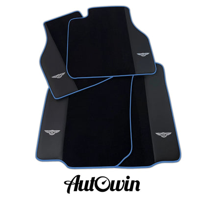 AutoWin Black Floor Mats for Bentley Flying Spur with Blue Trim (2019-2023)