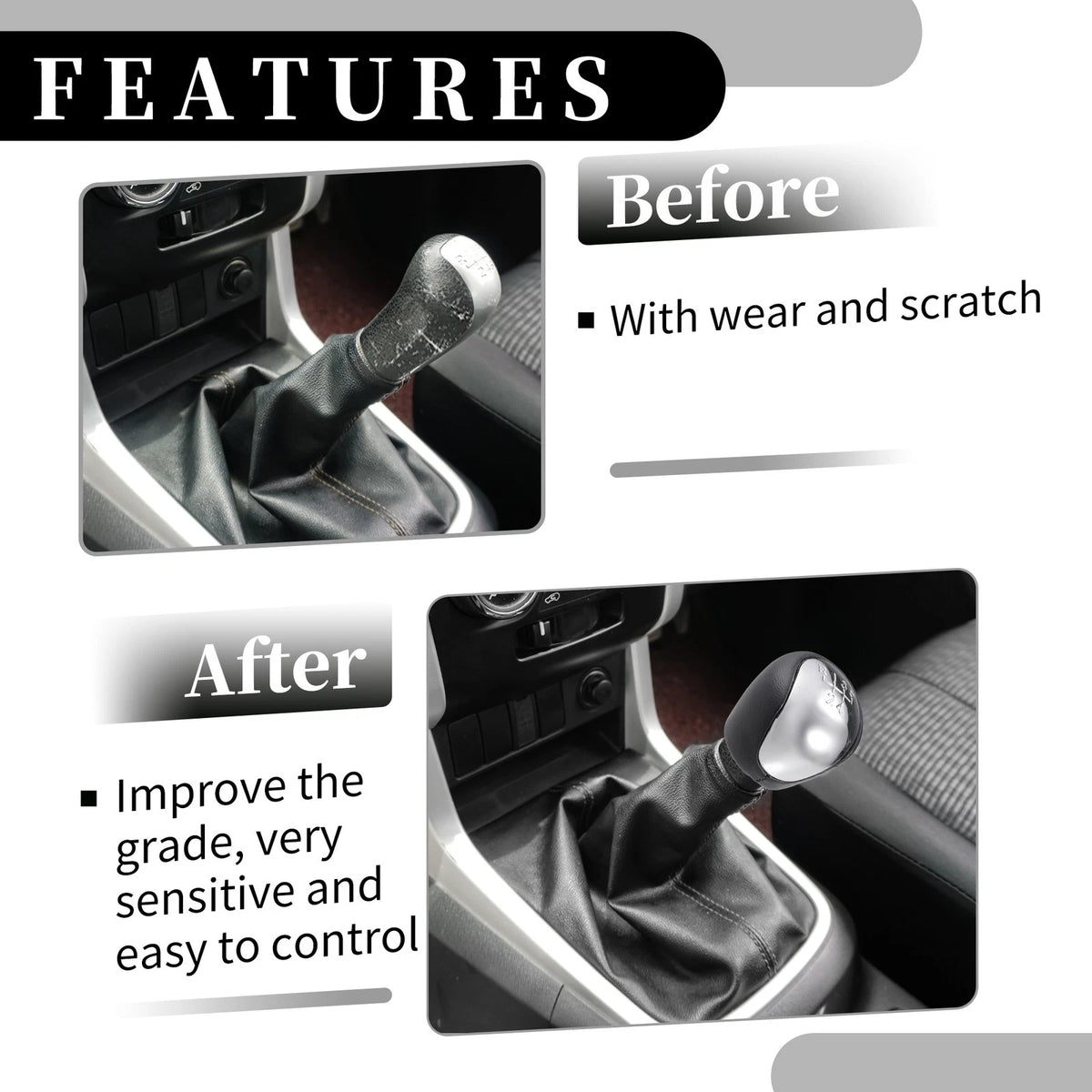 5 Speed Manual Gear Shift Knob for Kia Forte (2008-2013) Black Faux Leather
