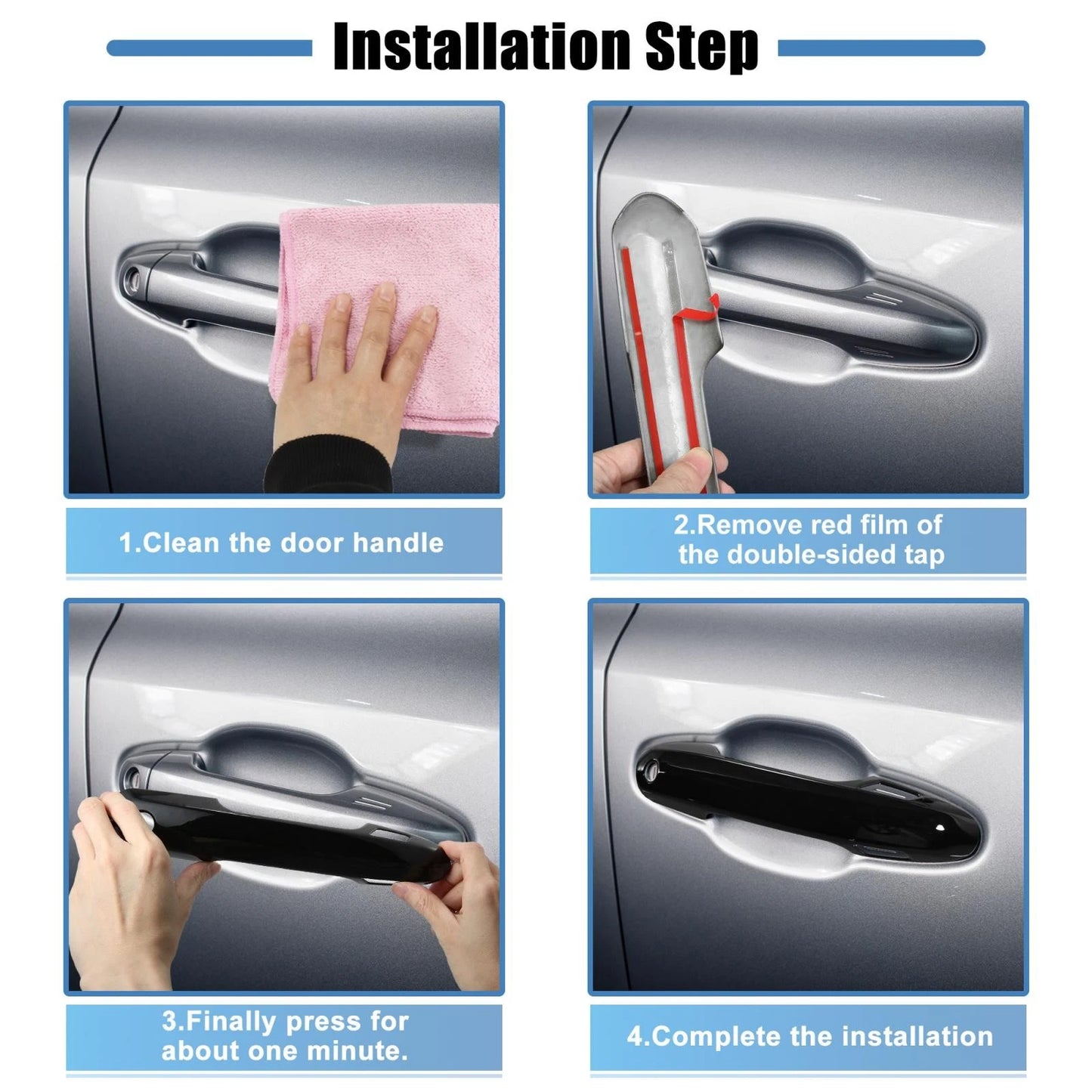 4 x Car Side Door Handle Cover Trim for Toyota Highlander RAV4 (2019-2021) Black