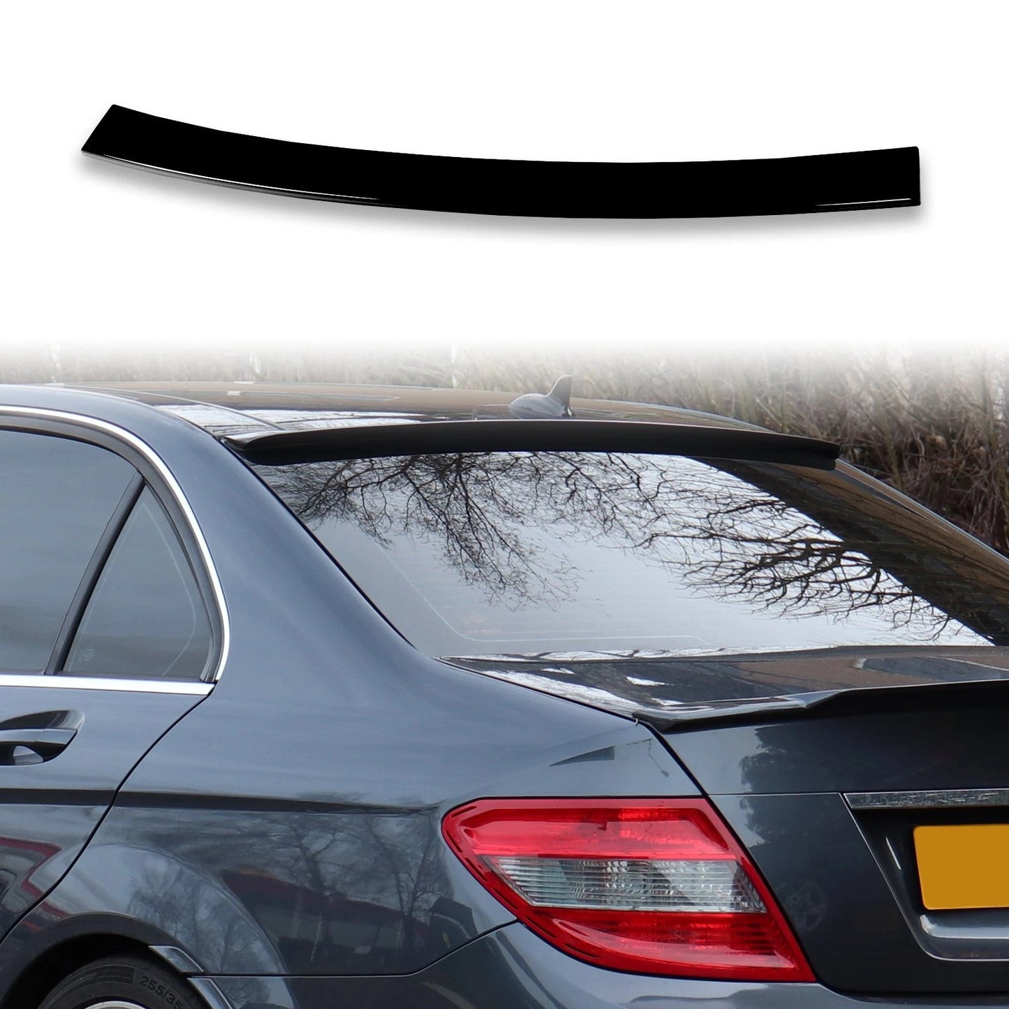 ABS Roof Spoiler for Mercedes Benz W204 Sedan, Obsidian Black (2007-2014)