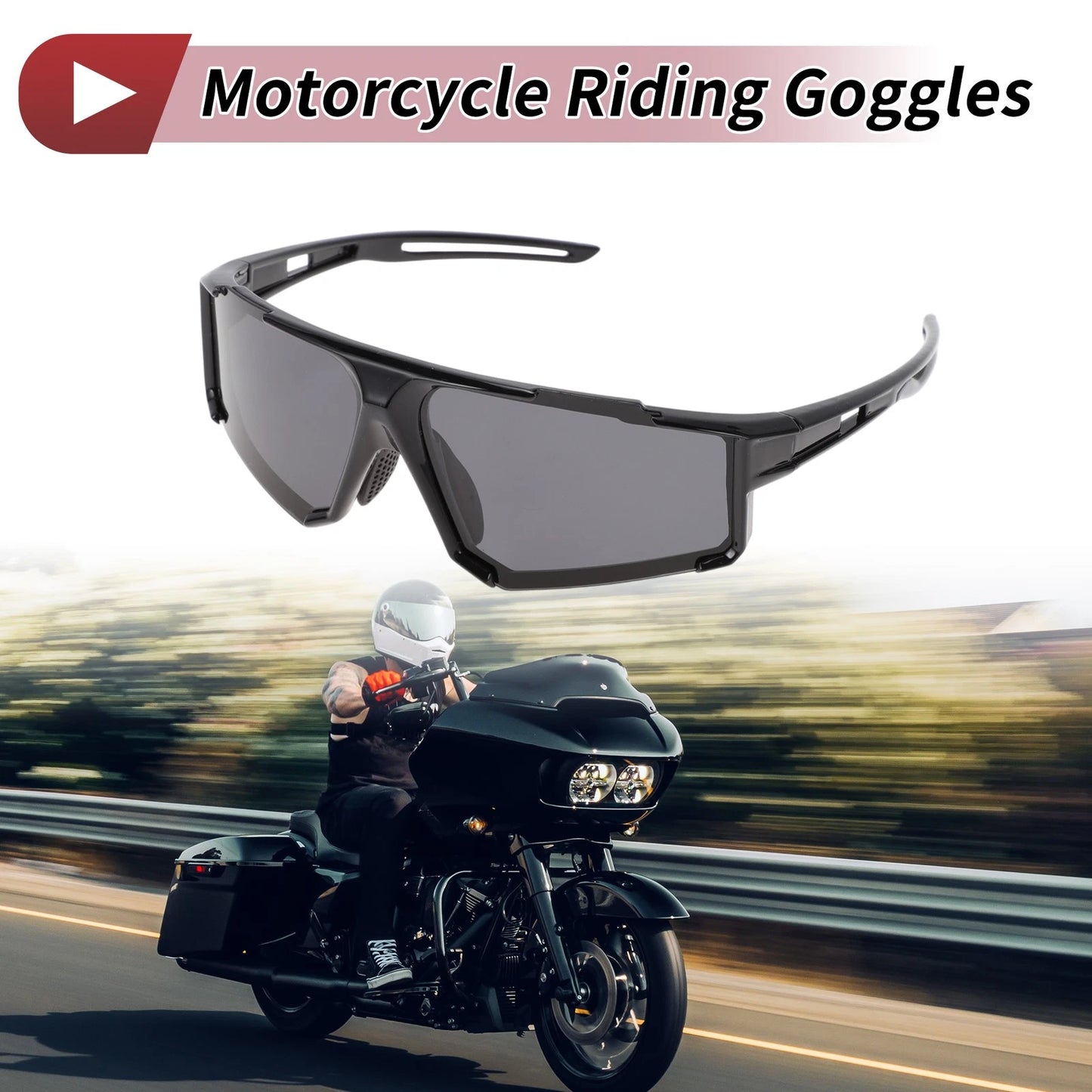 Motorcycle Riding Goggles Gray Lens Black Frame Cycling Sunglasses