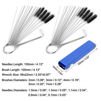 Carburetor Cleaning Tool Kit 20 Needles, 10 Brushes & 13 Wires for Motorcycle