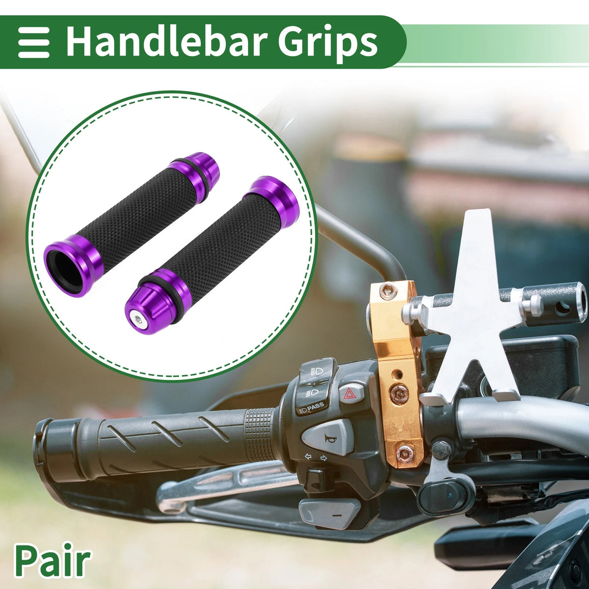 7/8" 22mm Hand Grips Cover for Motorcycle Rubber Black Purple