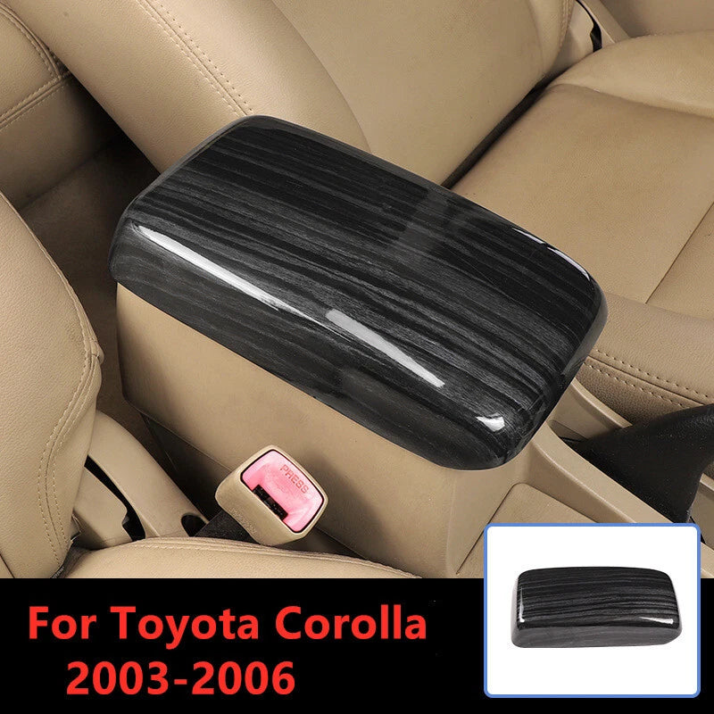 Black Wood Console Armrest Cover Trim Cap for Toyota Corolla (2003–2006)