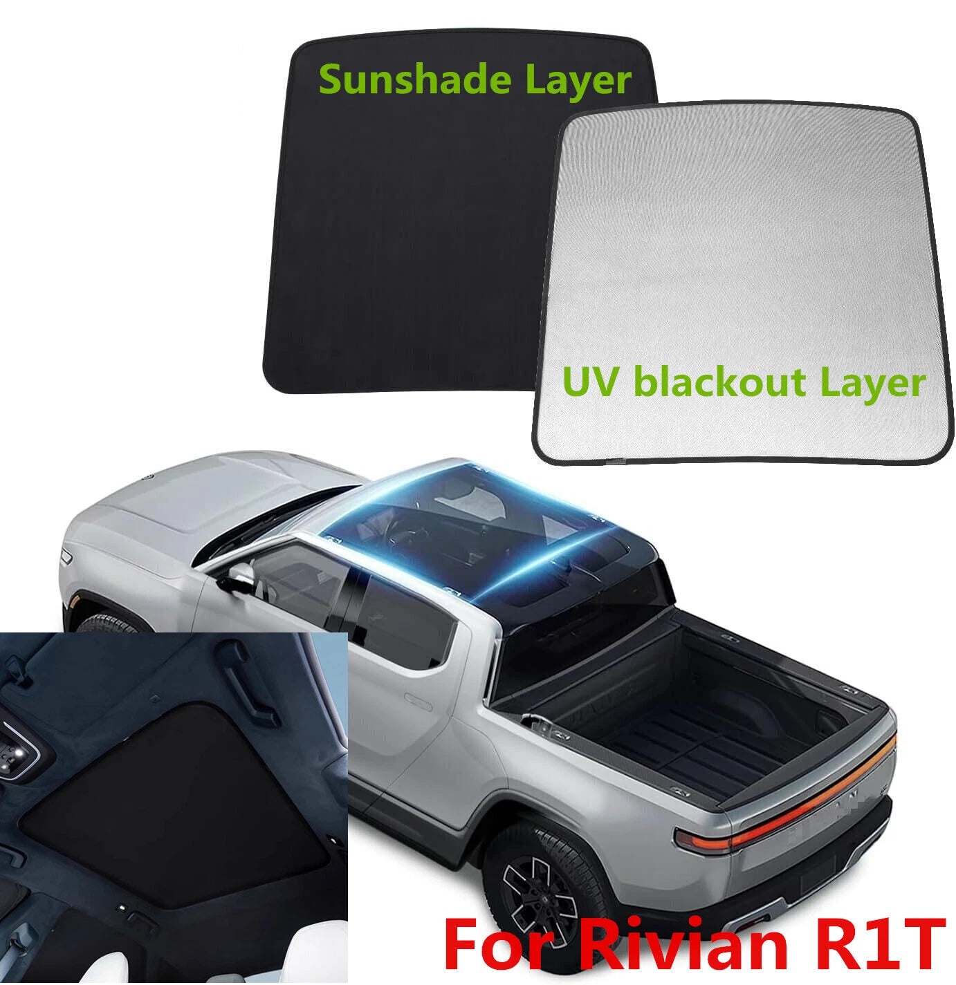Glass Sunshade Window Shade Sun Roof Mesh UV-Reflect for Rivian R1T (2022–2024)