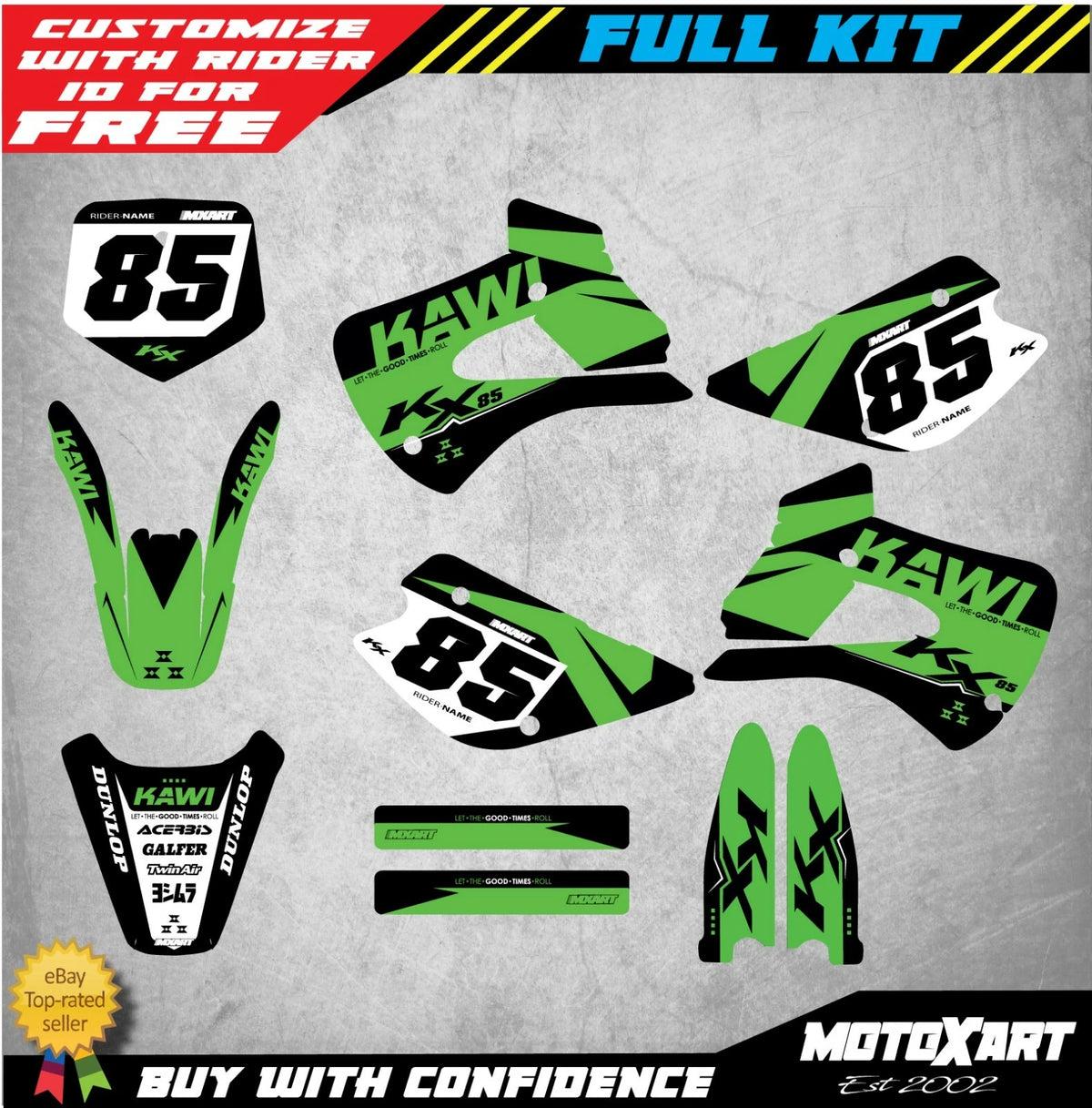 Custom Graphics Full Kit for Kawasaki KX 85 (1998-2013) KING Style Stickers