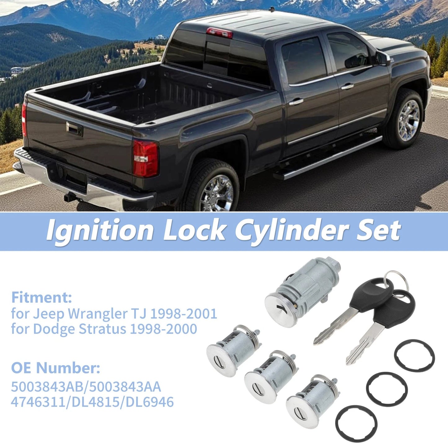 Ignition Lock Cylinder & Door Lock for Jeep Wrangler TJ (1998-2001)