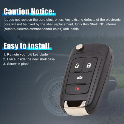 Remote Key Shell Case 4-Button for Chevrolet Cruze Black