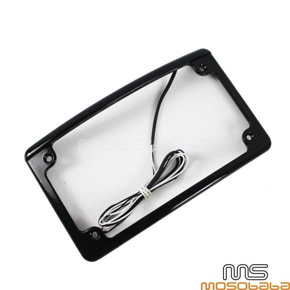4 x 7 Curved LED Motorcycle License Plate Frame Brake Lights for Harley