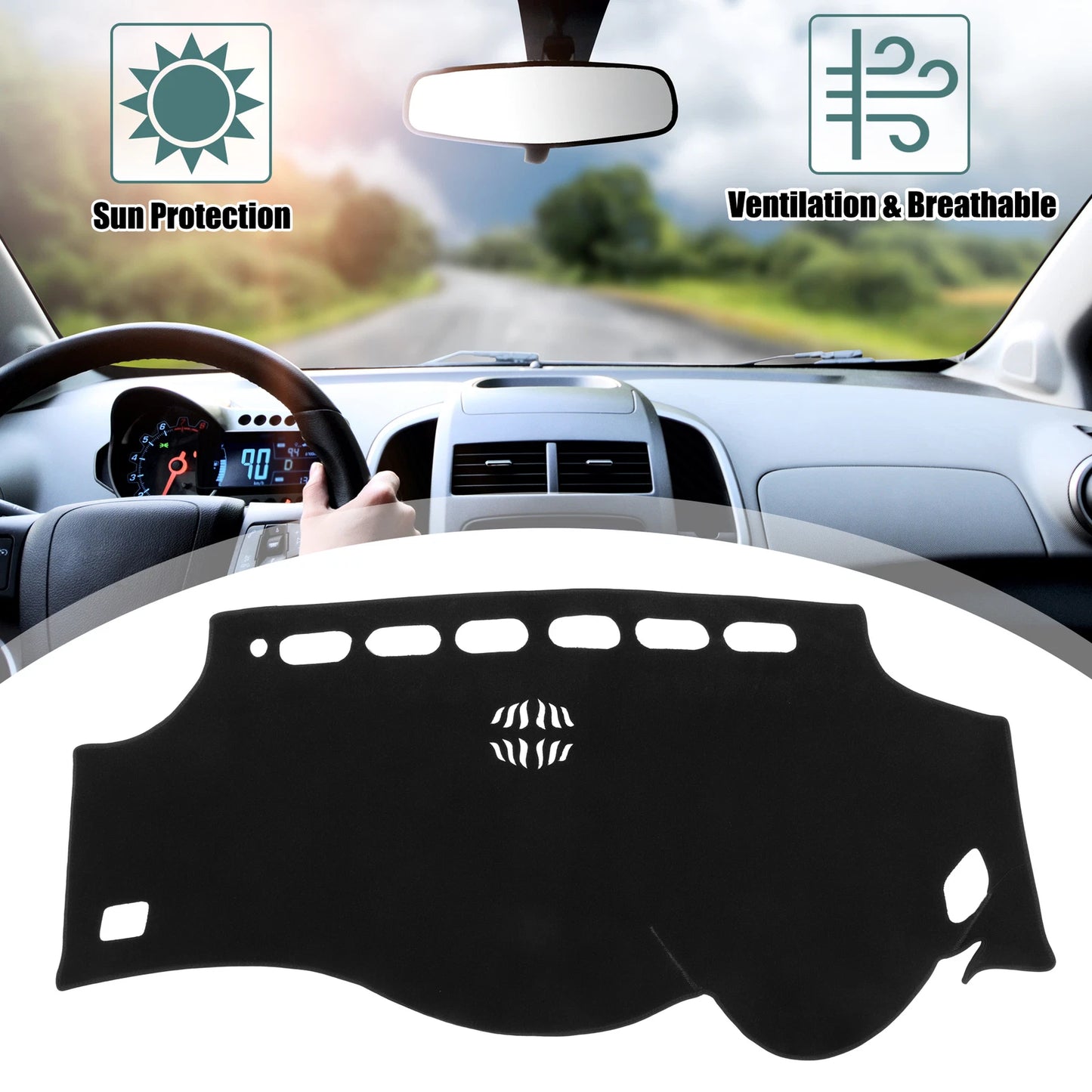 Dashboard Cover Black Polyester Mat Protector for Toyota Alphard (2008-2015)
