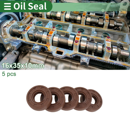 Oil Seal 16x35x10mm FKM Rubber High Pressure Brown 5 Pcs