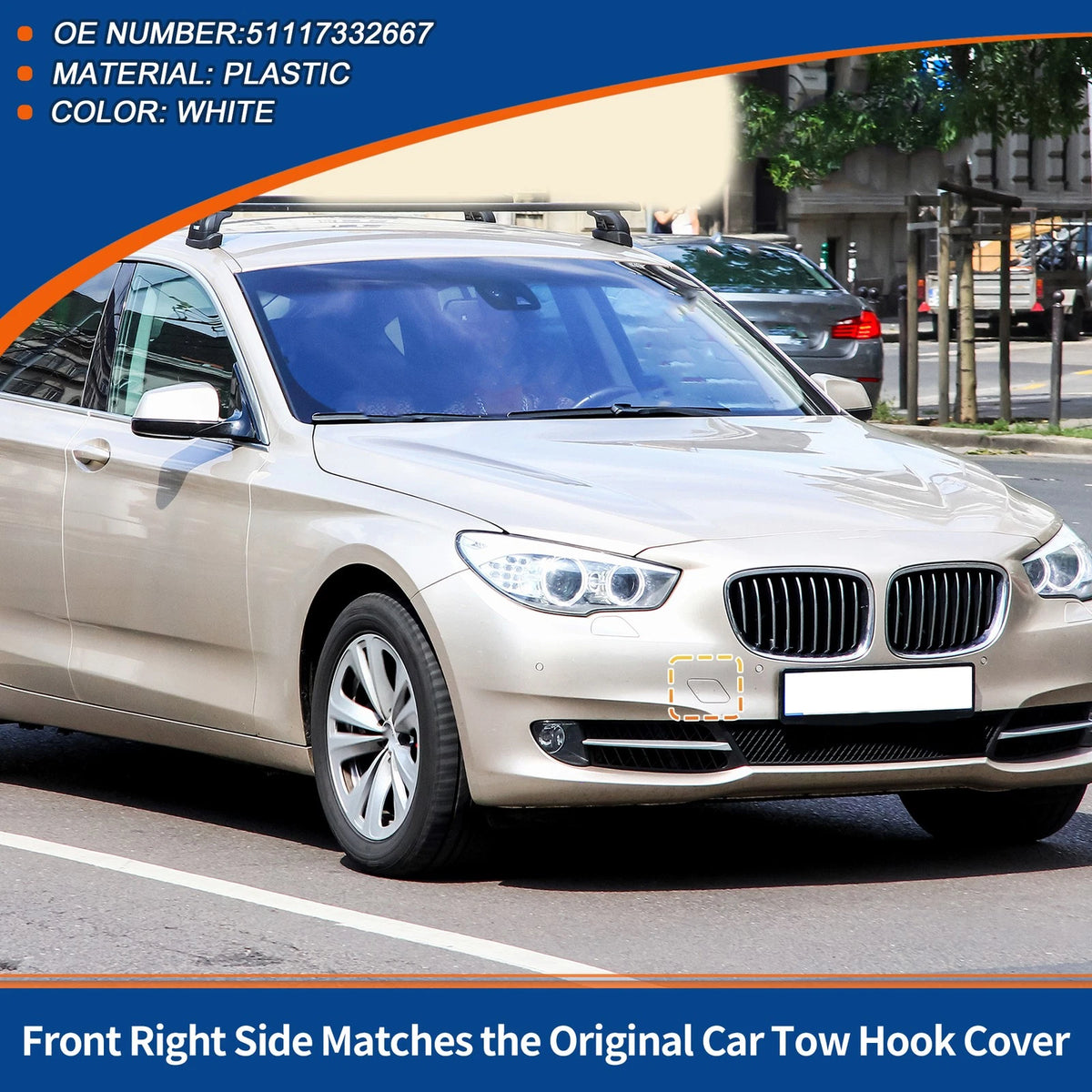 Front Right Tow Hook Cover for BMW 535i 550i GT White