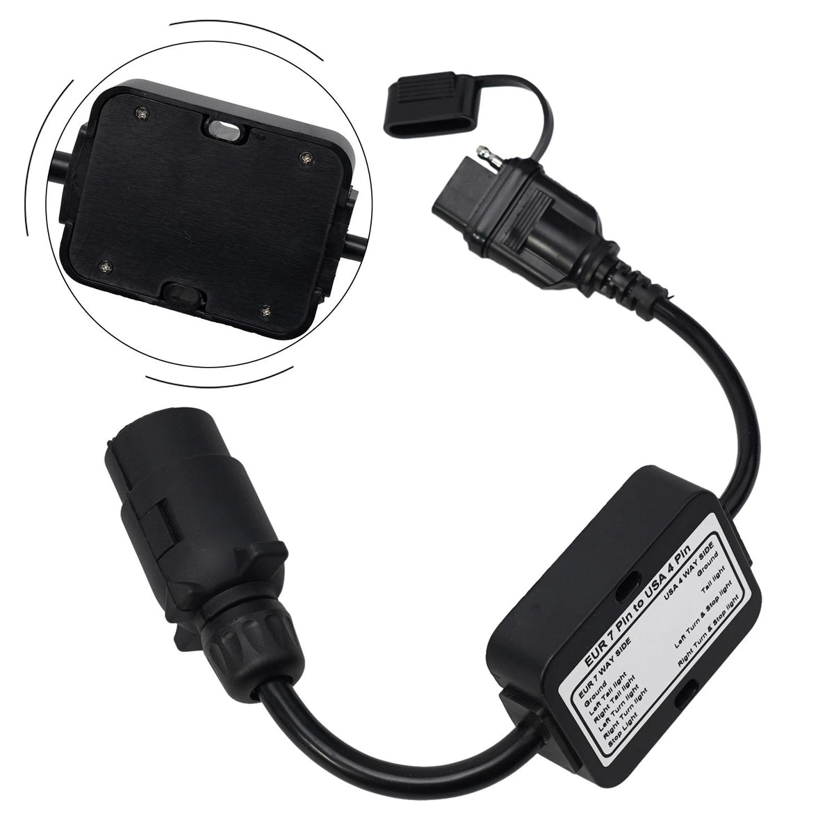 Trailer Light Converter European Round 7-Pin to 4-Way Flat Connector