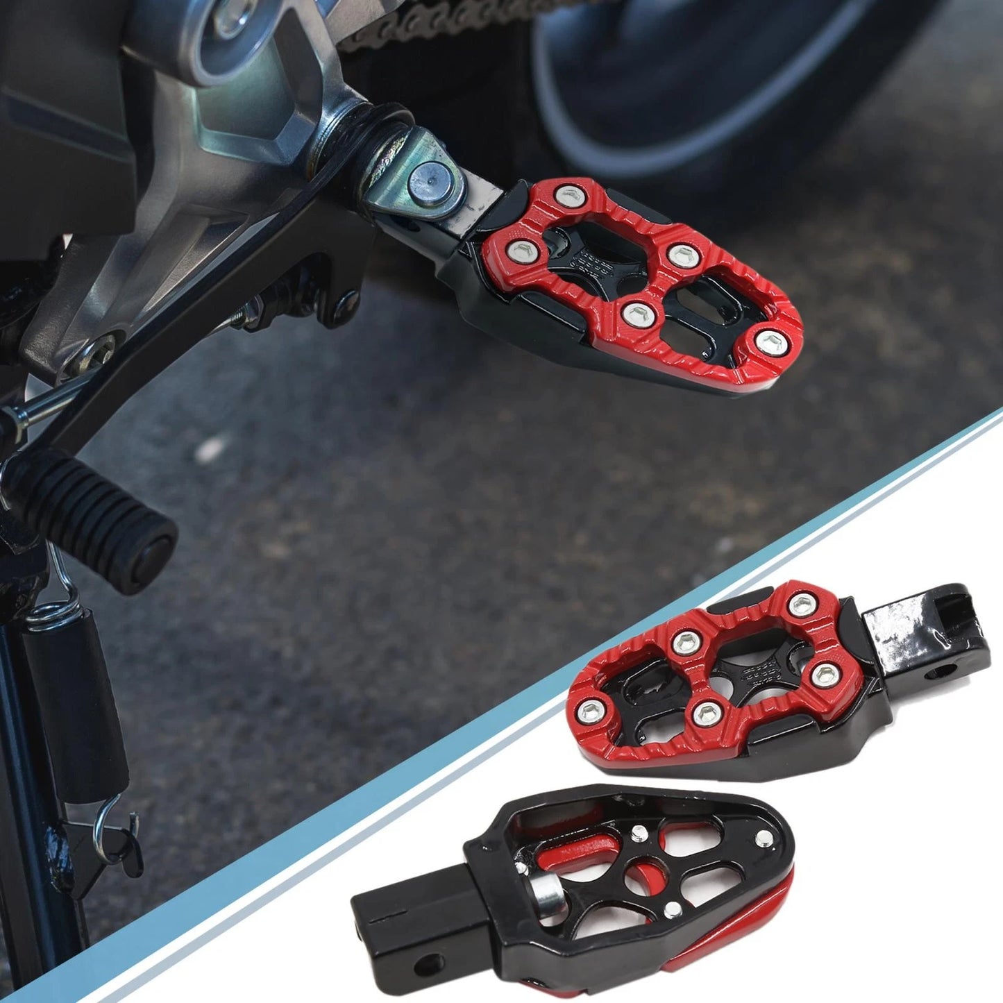 Pair 8mm Metal Rearsets Footrest Footpeg Foot Rest Peg Red for Motorcycle