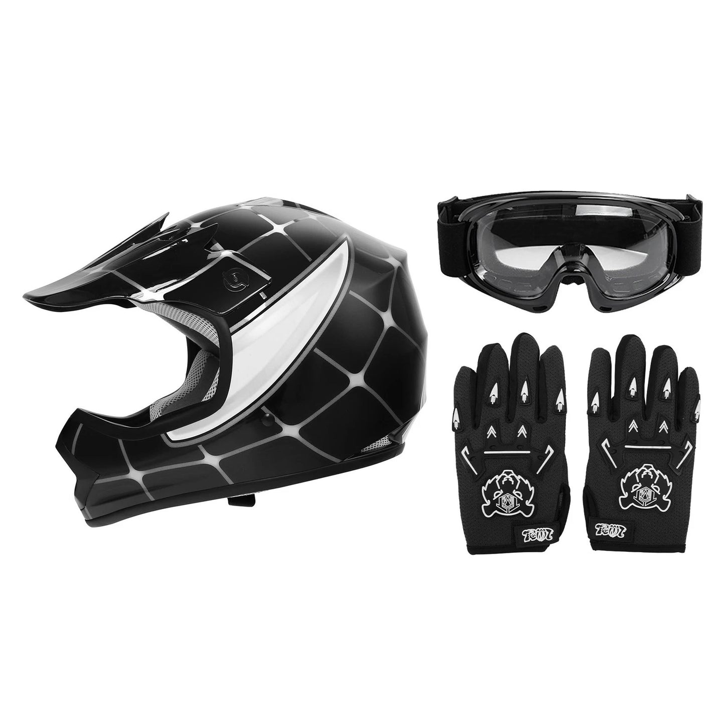 Youth Dirt Bike Helmet & Goggles Set for ATV - Sizes S, M, L, XL (DOT)