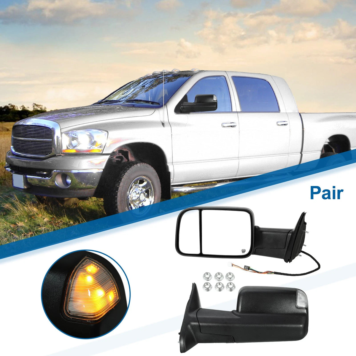 Power Heated Tow Mirrors for Dodge Ram 1500 2500 3500 (2010-2023)