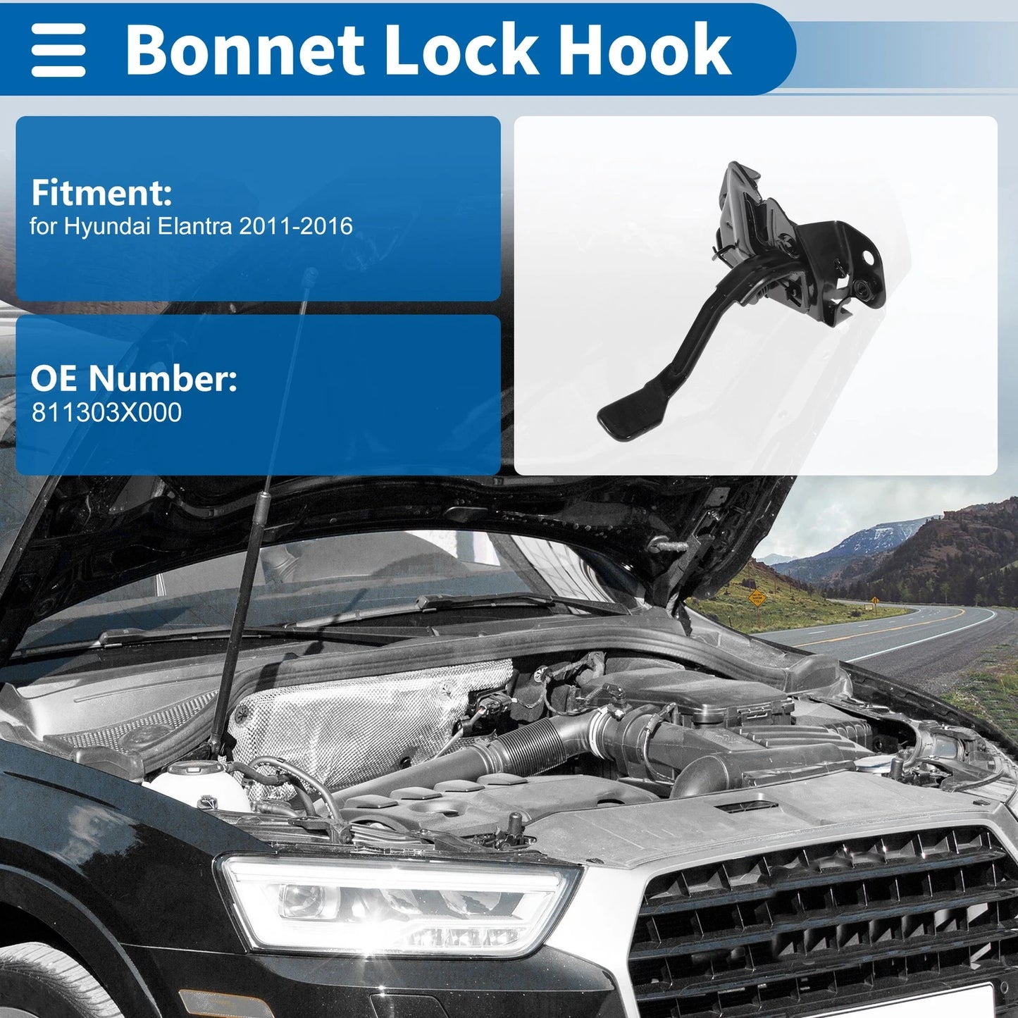 Hood Latch Assembly for Hyundai Elantra 2011-2016 (1 x)