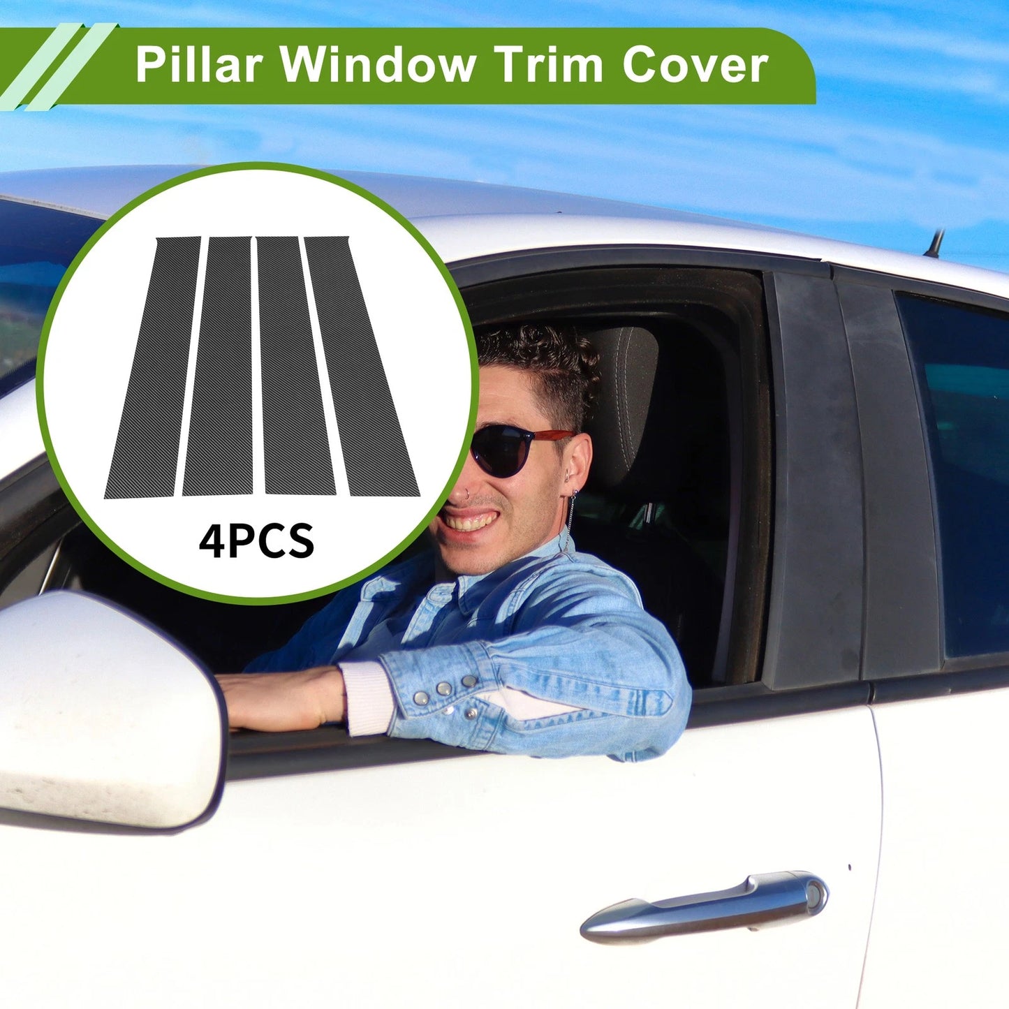 4 Pcs Pillar Window Trim for Dodge Ram (2009 - 2018) CF Pattern Black