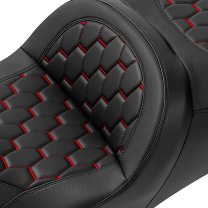 Black Red Driver Passenger Gel Seat Backrest for Harley Road King (2014-2023)