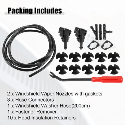 Front Windshield Washer Nozzle Kit for Dodge RAM with 2M Hose (2010-2023)