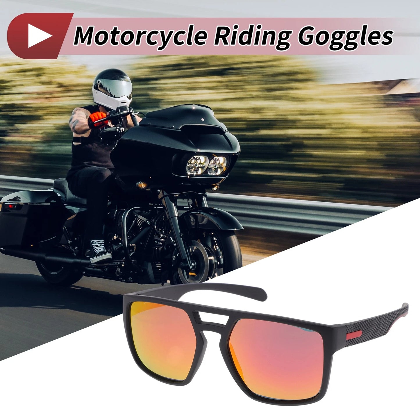Set Motorcycle Riding Goggles Red Lens Black Red Frame Tri-Acetyl Cellulos