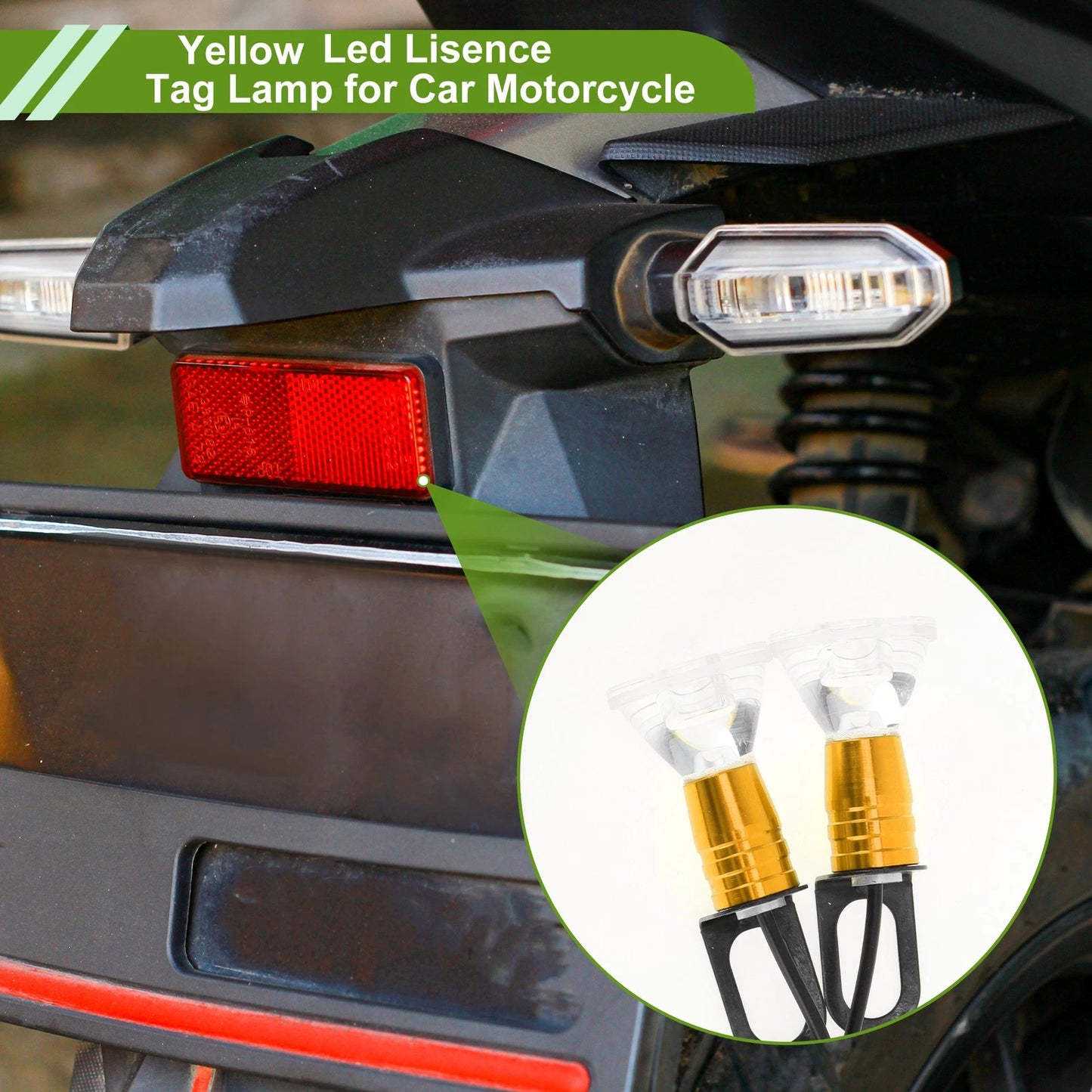 2 x License Plate Light Led Tag Lamp for Car Motorcycle Rainproof Yellow