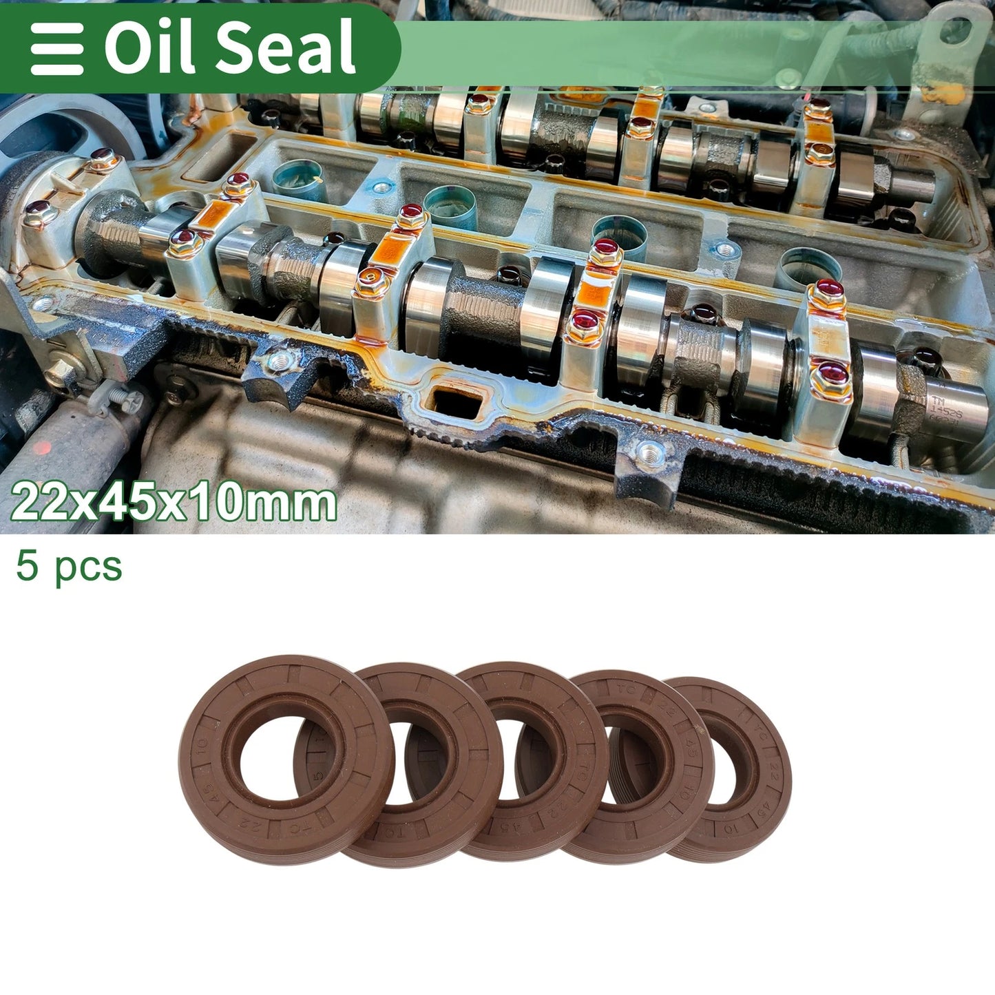 Oil Seal 22x45x10mm FKM Rubber Brown 5 Pcs