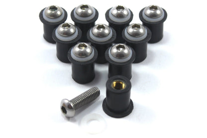 Wellnuts m6 6mm Fairing Rub Nut 12mm OD + Stainless Bolts x10 for Ducati