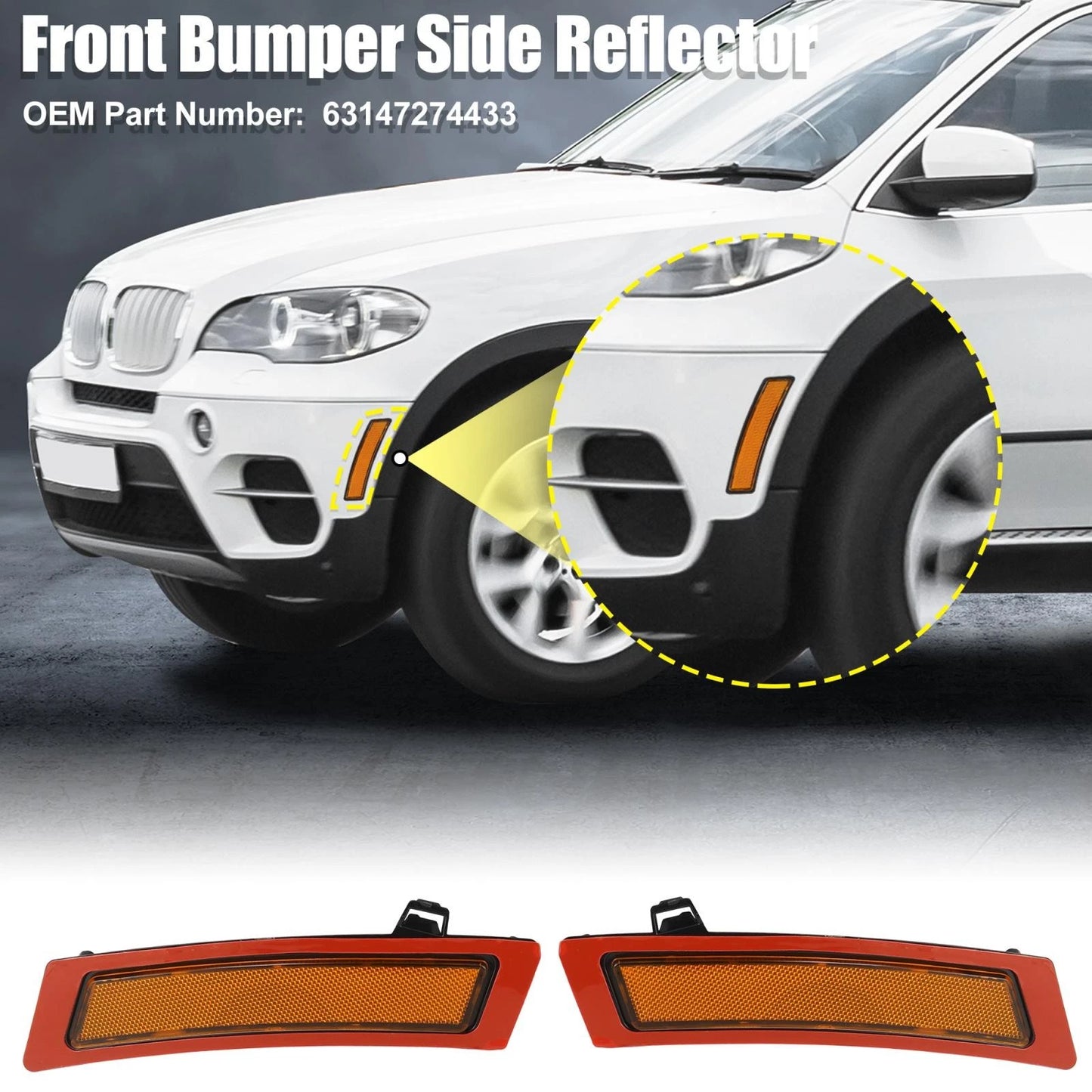 Bumper Reflector for BMW XDrive35d XDrive35i Yellow (2010-2013)