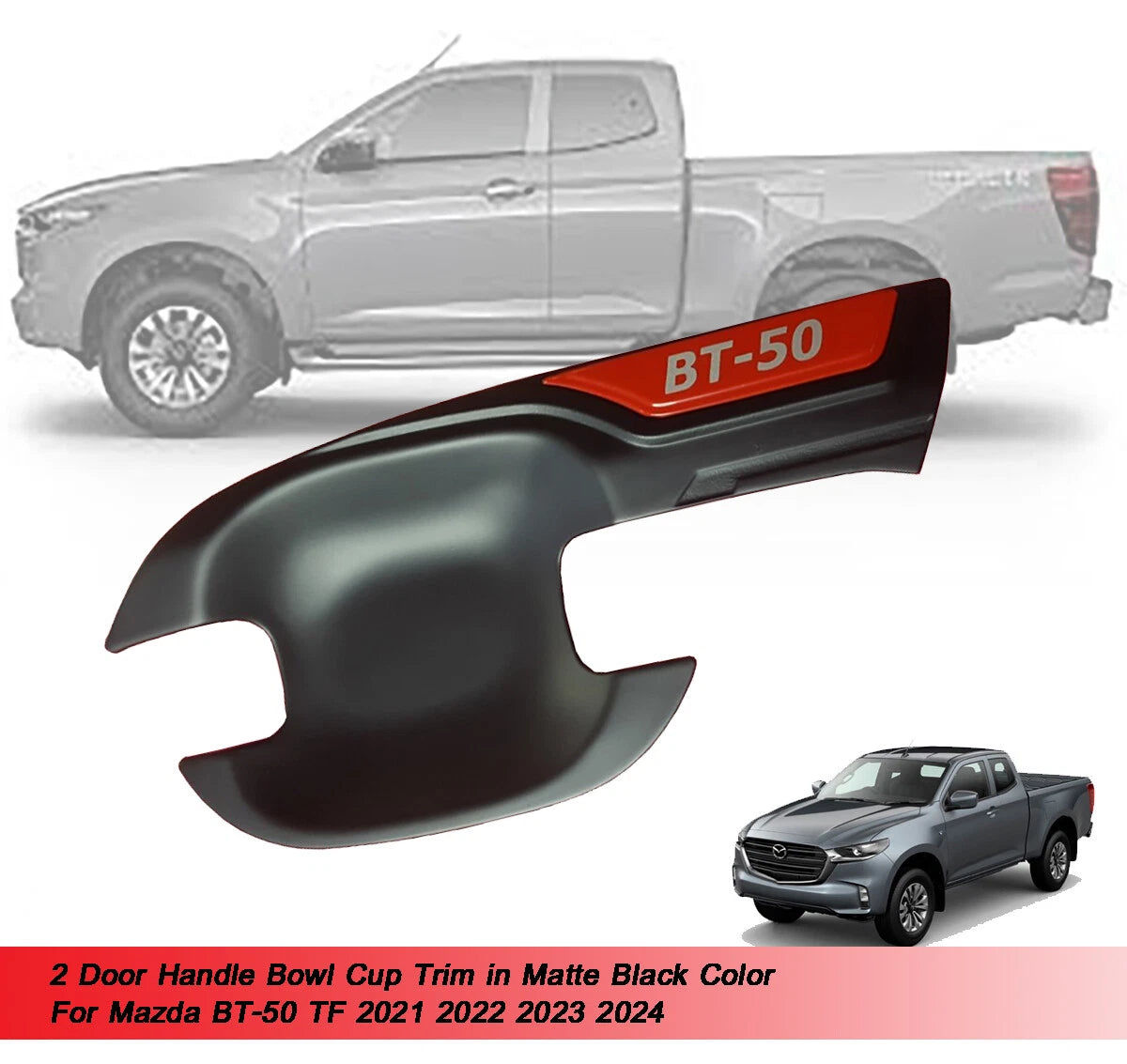 2 x Door Black Handle Bowl Trim for Mazda BT-50 (2021-2024)