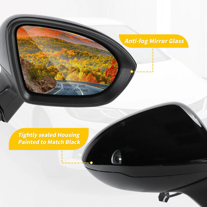 Right Passenger Side Door Mirror Gloss Black for Chevy Cruze (2016-2019)