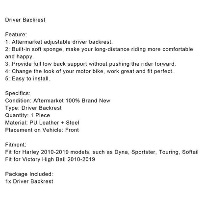 Driver Backrests for Victory High Ball, Vision, Tour, Sportster (2010-2019)
