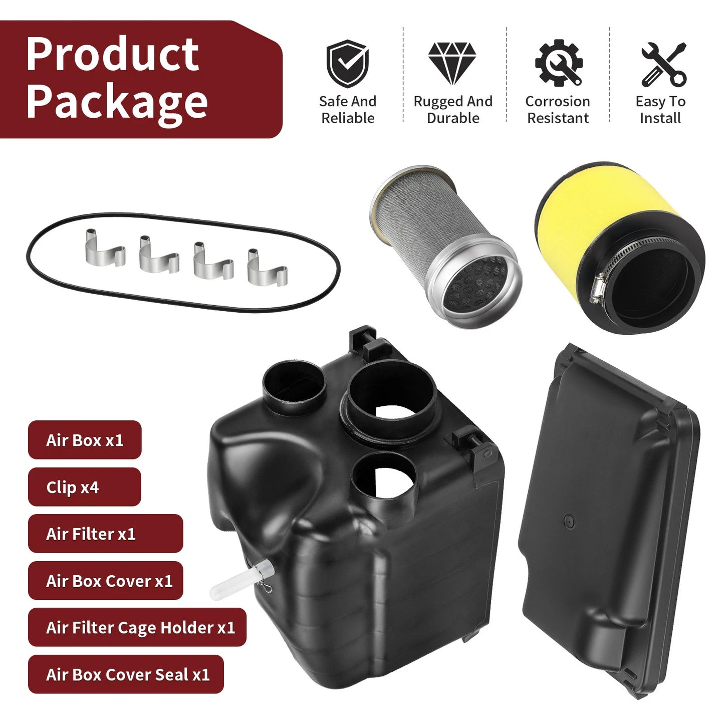 Air Filter Kit w/ Air Box Case + Cover + Seal Clip for Honda TRX 250X/300X/300EX