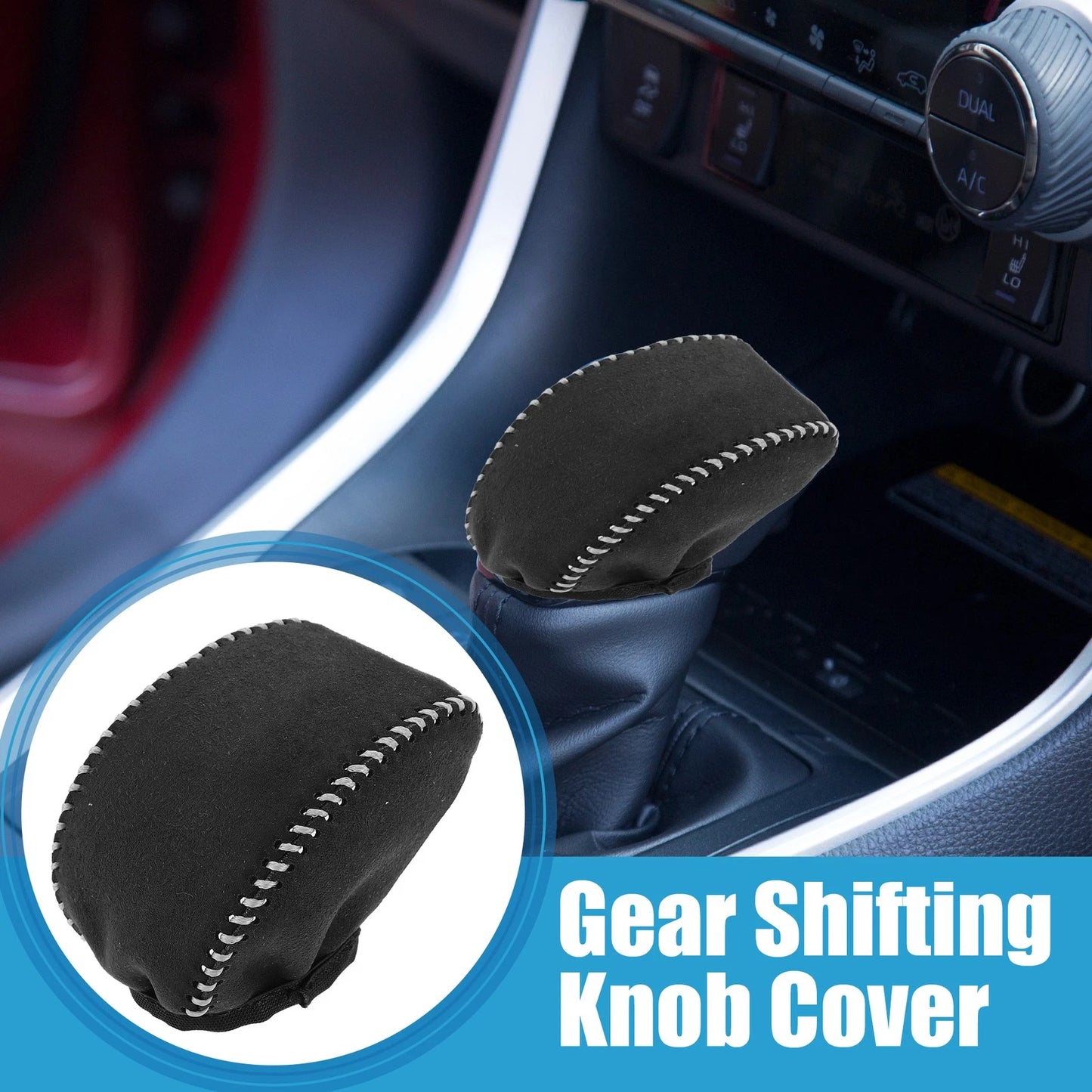 Auto Gear Shifting Knob Cover for Toyota RAV4 (2019-2022) Black Gray Stitches
