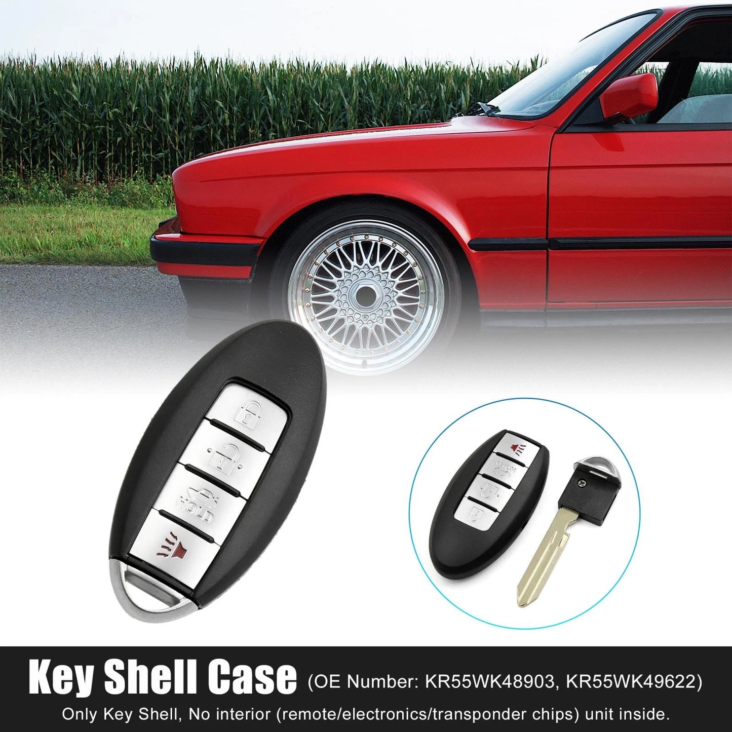 Key Fob Shell Case for Nissan Altima Maxima 4 Button Black (2002-2023)