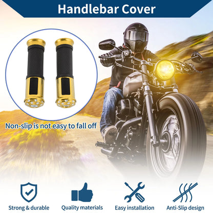23 x 25 mm Motorcycle Hand Grips Cover Aluminum Alloy Rubber Gold Tone 1 Pair