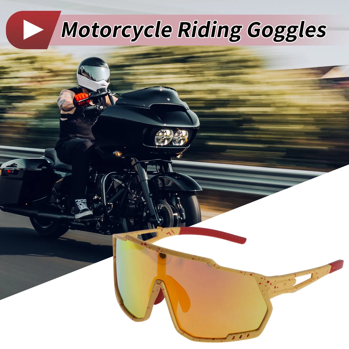 1 x Motorcycle Riding Goggles Red Yellow with Red Dots Tri-Acetyl Cellulos PC