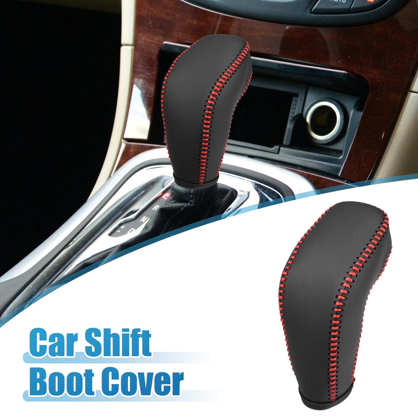 Shift Boot Cover Gear Knob Shifter Boot Black Red Stitches for Buick Regal