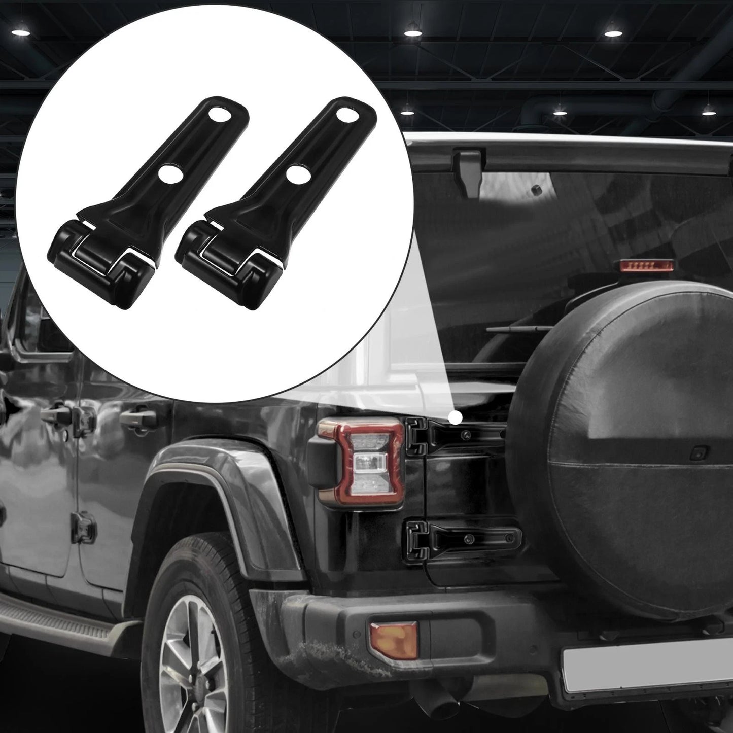 2 x Black Tailgate Hinge Trim Spare Tire Bracket Covers for Jeep Wrangler (2018)