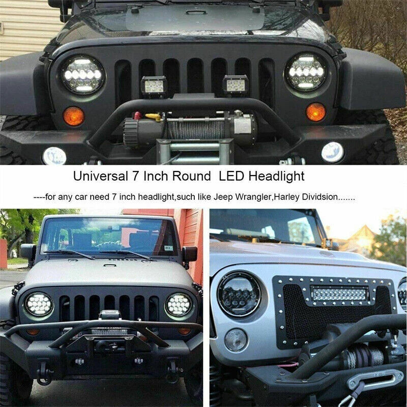 7" Round LED Halo Headlights Hi/Lo DRL for Jeep Wrangler JK LJ TJ CJ (2007-2018)