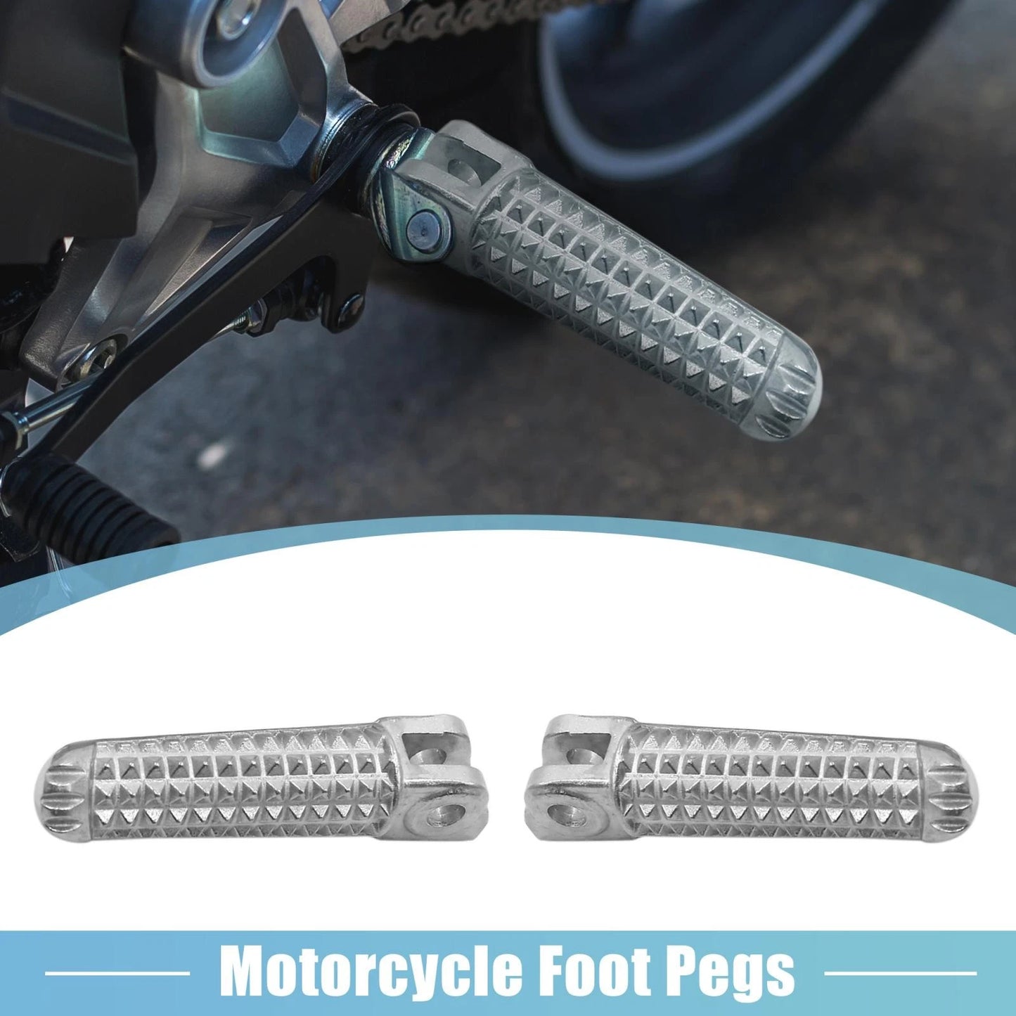 Pair 8mm Aluminum Aolly Motorcycle Footrest Footpeg Silver Tone for Motorcycle