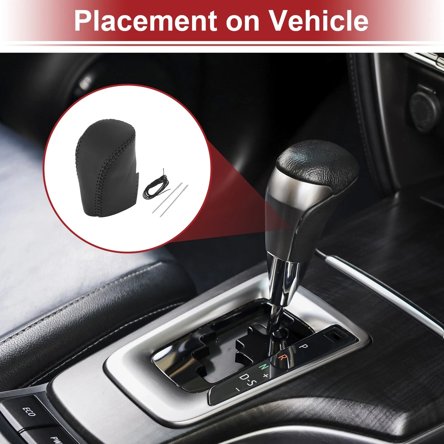 Car Gear Shift Knob Cover for Honda HR-V (2023-2024) Black Faux Leather