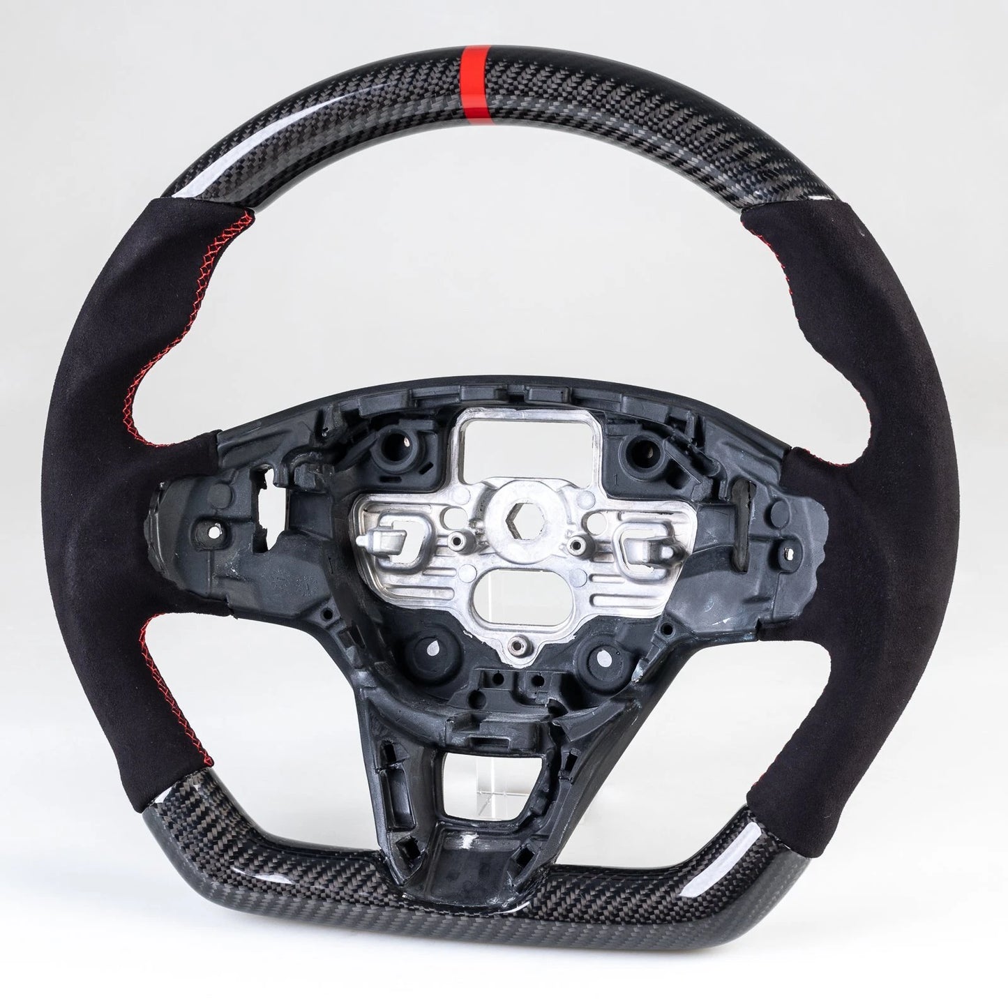 Steering Wheel Carbon Fiber Flat Bottom Suede Red for Ford Focus Kuga (2020-2023)