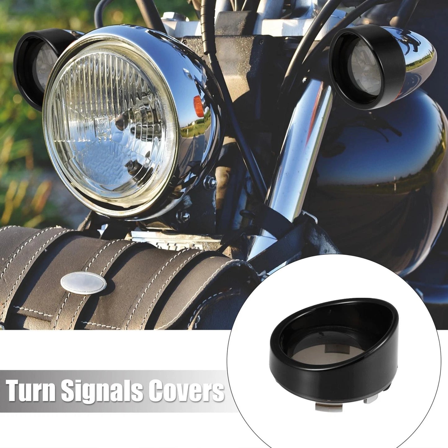 4pcs Turn Signal Light Covers with Black Visors Smoked Black for Harley Dyna
